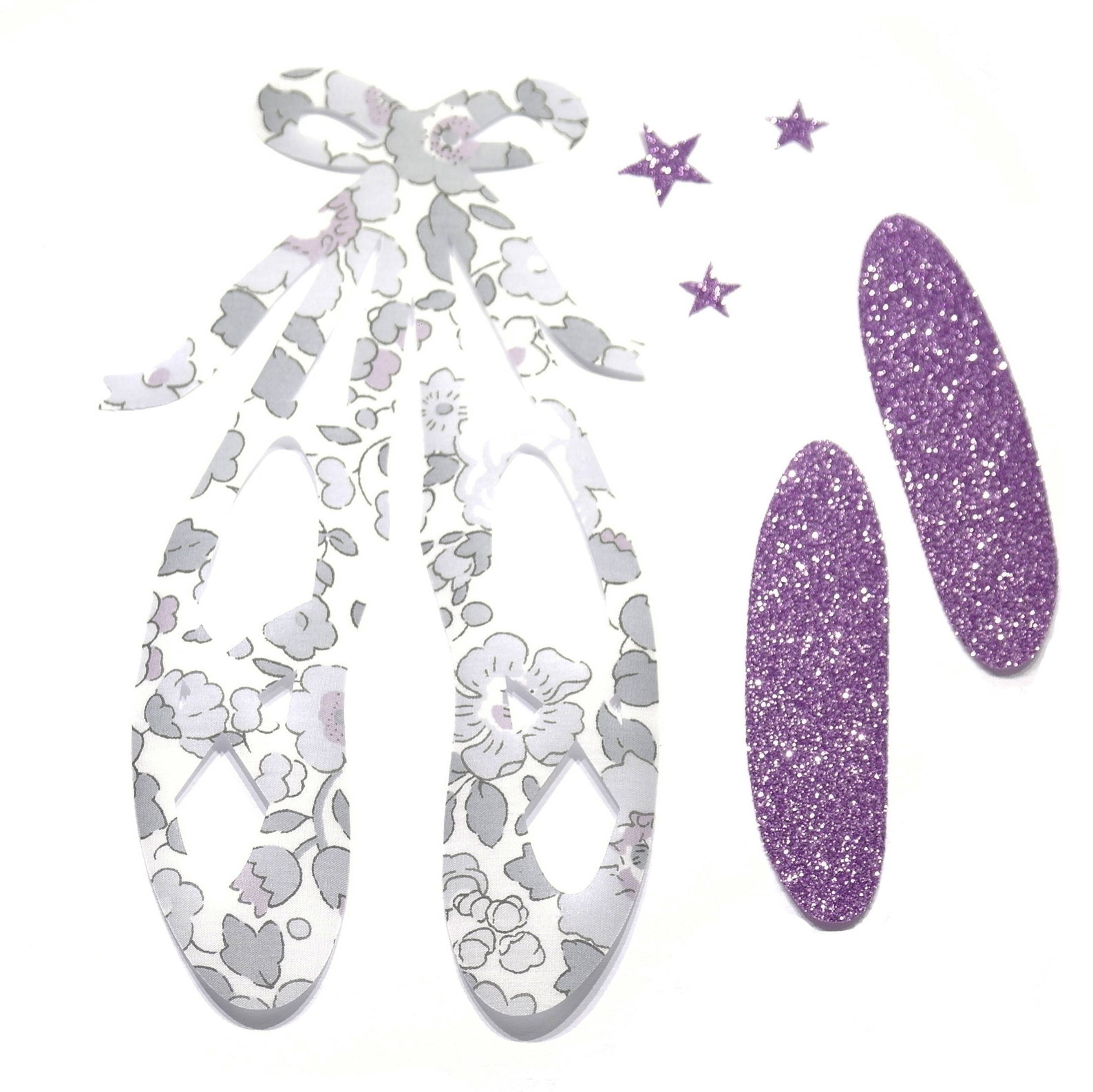 patch, ballerina, slippers, dance, ornament, iron on, applique, liberty fabric, ballet shoes, glitter, grey, dance bag, sparkle,
