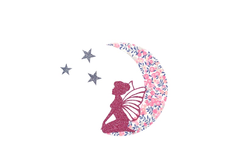 fabric iron on custom clothing ornament Mitsi custom pillow craft supply Liberty patch Fairy glitter parme moon stars