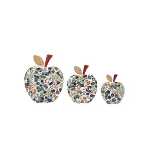 Applique, termoadesivo, toppa, distintivo, mele, lotto, decorazione, decorazione grembiule, tessuto, Liberty Wiltshire, rosso, glitter, frutta, estate
