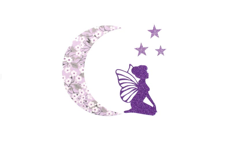 fabric iron on custom clothing ornament Mitsi custom pillow craft supply Liberty patch Fairy glitter parme moon stars