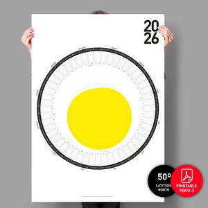 円形カレンダー 2026 – 北緯50度 – 印刷可能なPDF