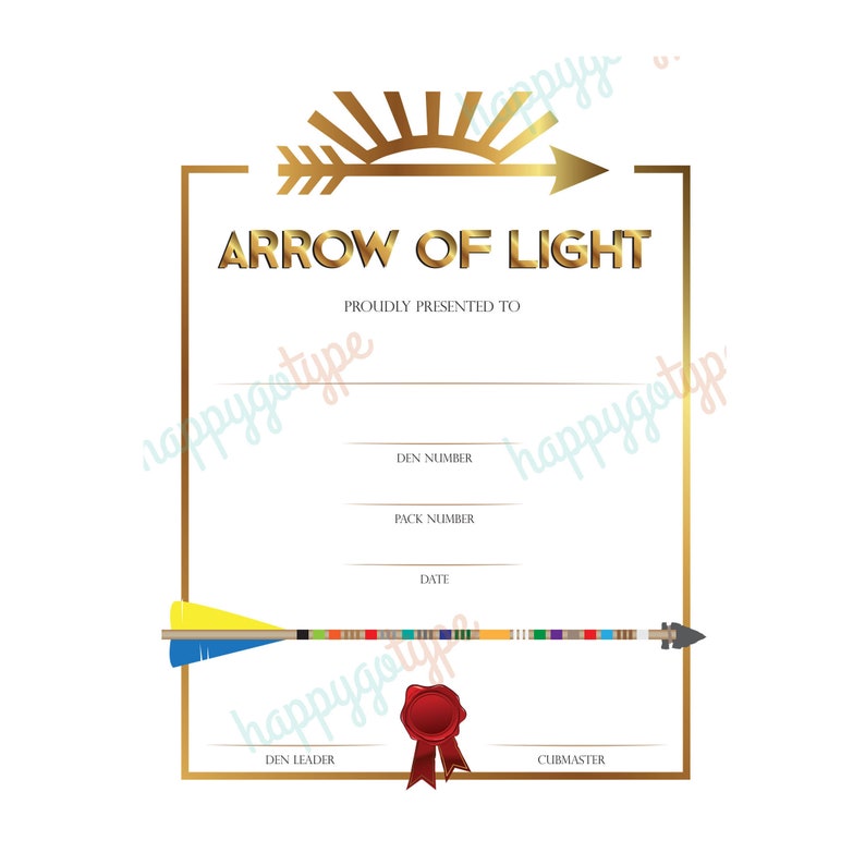 Arrow of Light Award Certificate Instant Download Cub | Etsy