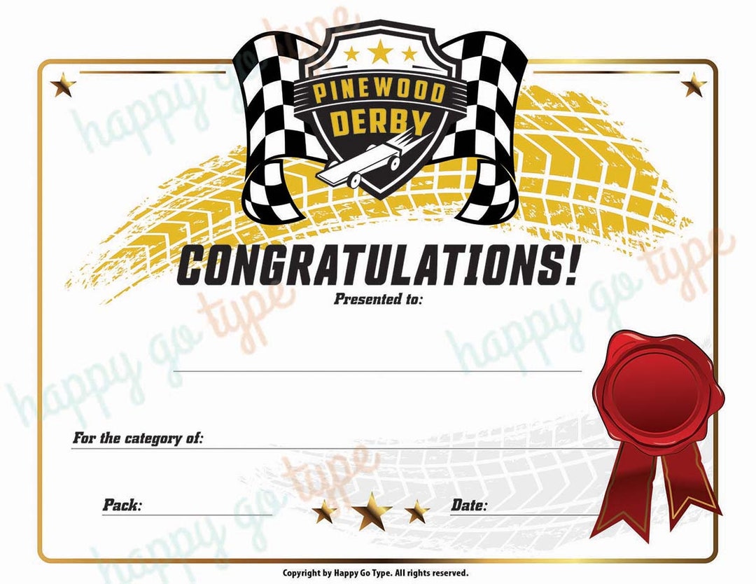 Pinewood Derby Award Certificate Instant Download Boy Etsy
