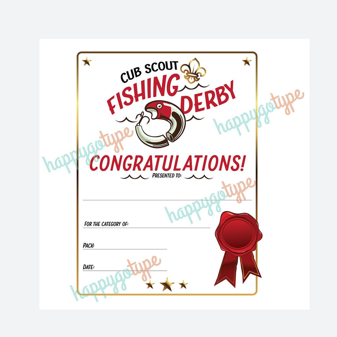 Cub Scout Fishing Derby Award Certificate Instant Download Etsy