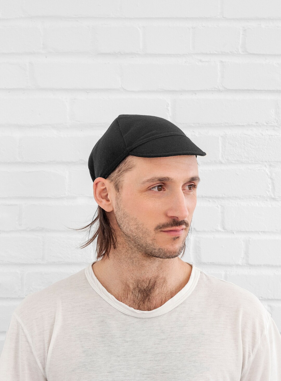 Black Wool Cycling Cap Etsy