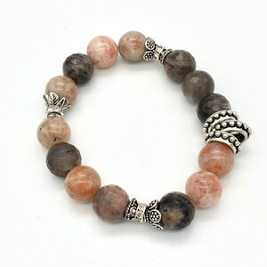 Sunstone, Grey Moonstone,  Natural Rustic Gemstone, Pewter, Hematite, Pyrite, Gem Bracelet, Stacking Bracelet