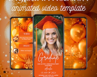 Orange Graduation Party Invitation, Grad Invitation, Grad Announcement Invite, Engineering Grad Party Evite, College Gown