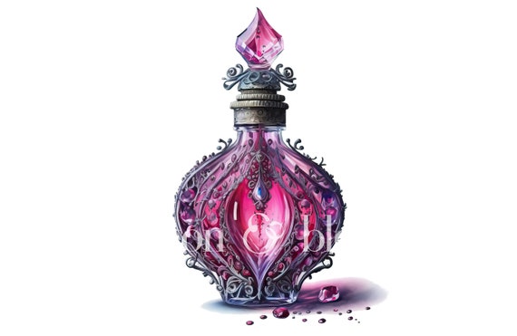 Set of 7 Fantasy Magic Potion Bottles JPG Watercolor Illustration