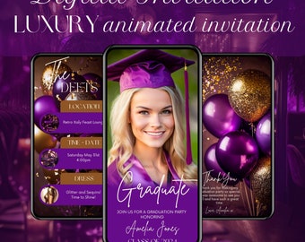 Graduation Party Invitation, Purple Grad Invitation, Education Law Teaching Science Grad Announcement, Grad Party Evite, Purple College Gown