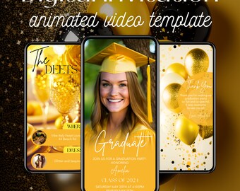 Graduation Party Invitation, Science Grad Invitation, Grad Announcement Invite, Golden Yellow Grad Party Evite Animated Video Evite