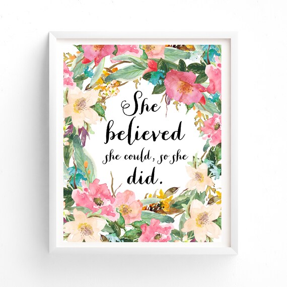 Items similar to printable art She Believed She Could So She Did,Pink ...