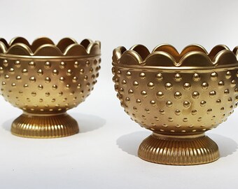 Beautiful Vintage Style Gold Candle Bowl - SET OF TWO - 2 Hobnail Pattern Chalice Cups, Fancy Wedding Party Decoration, Gift Decor Candles