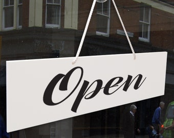 Open And Closed 3mm Rigid Hanging Sign 65mm x 240mm, Shop Window Door - 21 Colours