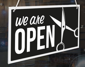 Barbers Open And Sorry Closed 3mm Rigid 140mm x 230mm Sign, Shop Window Door - 21 Colours