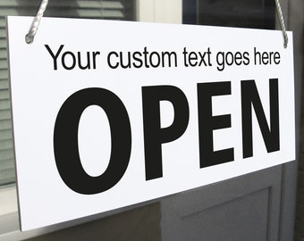 Personalised Custom Made Open Closed Hanging Sign, Shop Window/Door – 21 Colours