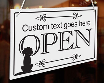 Personalised Custom Dog Groomers Vet Pet Open Closed Hanging Sign, Shop Window/Door - 140mm x 230mm Sign - 21 Colours