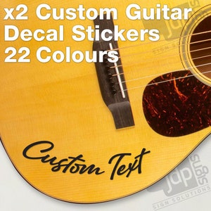 x2 gebogen gepersonaliseerde gitaar aangepaste naam tekst vinyl sticker transfer sticker tot 200 x 35 mm - 22 kleuren beschikbaar