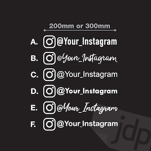 Gepersonaliseerde Instagram sticker, raamsticker, aangepaste stickers, naam sticker, vinyl sticker, 200 mm of 300 mm breed - 22 kleuren beschikbaar