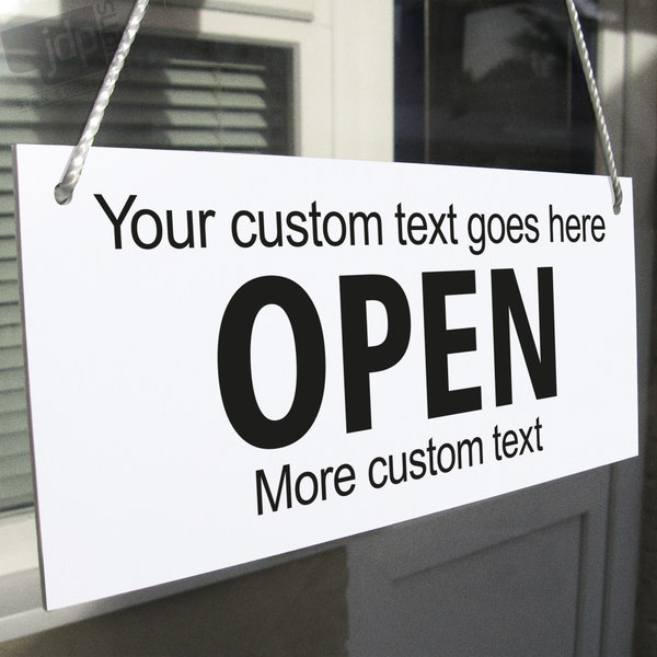 Personalised Custom Made Open Closed Hanging Sign, Shop Window/Door – 21 Colours