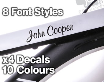 X4 Personalised Bike Frame Name Stickers Vinyl Decal Cycle Helmet - 10 Colours Available