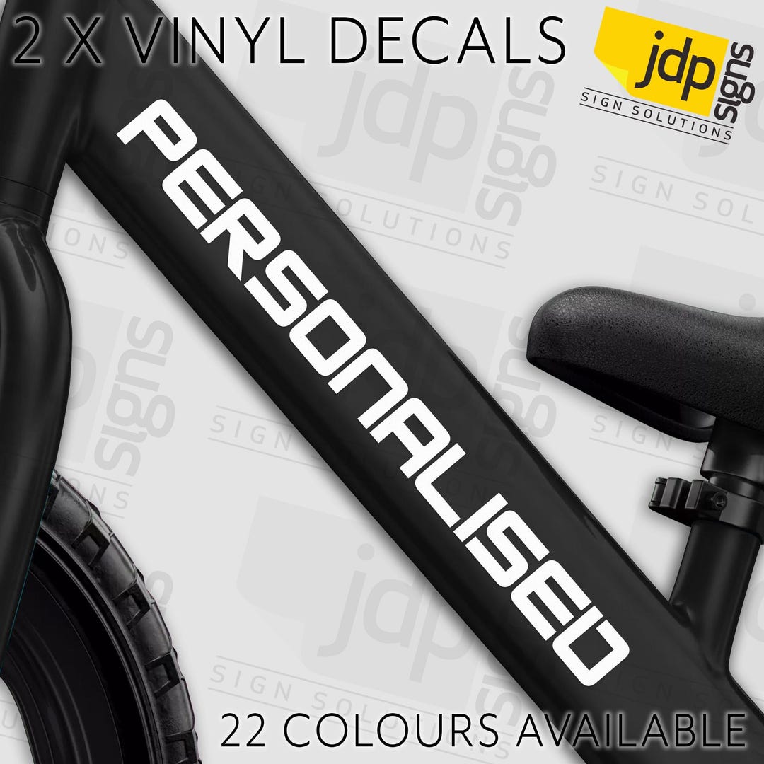 2 X Personalised Bike Frame Text Stickers Vinyl Decal Mountain Cycle ...