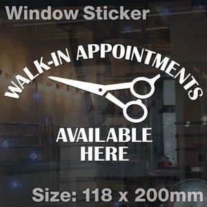 SMALL Walk In Appointments Available Here Window Door Barber Hair Salon Sticker