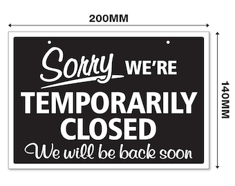 Seton Sorry Temporarily Closed Sign | Black/Red on White | Sign