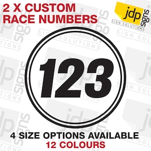 2 X Custom Round Race Numbers Vinyl Stickers Motocross Kart Decals Mx Dirt Bike - 4 Sizes - 12 Colours Available