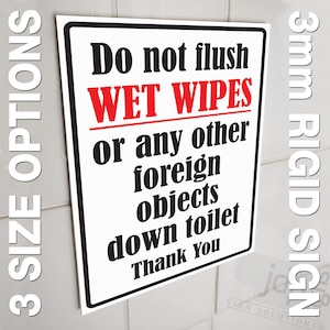 Ne jetez pas de lingettes humides ou de corps étrangers dans les toilettes - Panneau interne externe imperméable en PVC rigide de 3 mm - 3 options de taille