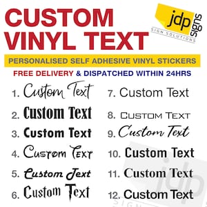 Gepersonaliseerde aangepaste naamtekst vinylsticker transfersticker tot 200 mm x 90 mm - 22 kleuren beschikbaar