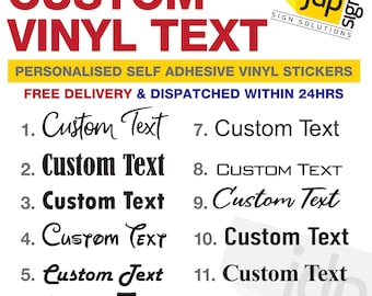 Personalisierter benutzerdefinierter Name Text Vinyl Aufkleber Transfer Aufkleber bis zu W200mm x H90mm - 22 Farben erhältlich