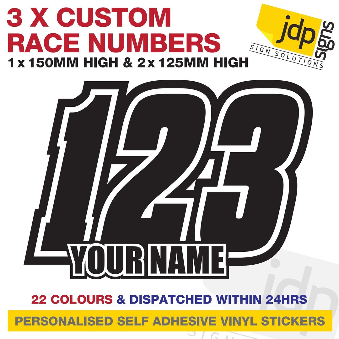3 X Custom Race Numbers and Name Stickers Motocross Kart Decals Mx Dirt ...