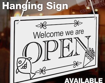 Fish & Chips Shop Open Closed Hanging Sign, Shop Window/Door - 120mm x 200mm Sign - 21 Colours