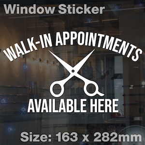 MEDIUM Walk In Appointments Available Here Window Door Barber Hair Salon Sticker