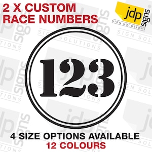2 X Custom Round Race Numbers Vinyl Stickers Motocross Kart Decals Mx Dirt Bike - 4 Sizes - 12 Colours Available
