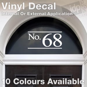 Oberlicht Tür Hausnummer Vinyl Aufkleber Aufkleber - 5 Größenoptionen - 10 Farben verfügbar - Symbol