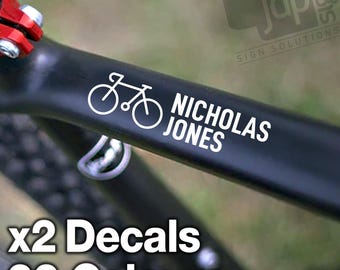 X2 Personalised Bike Icon Frame Name Stickers Vinyl Decal Cycle Helmet - 22 Colours Available