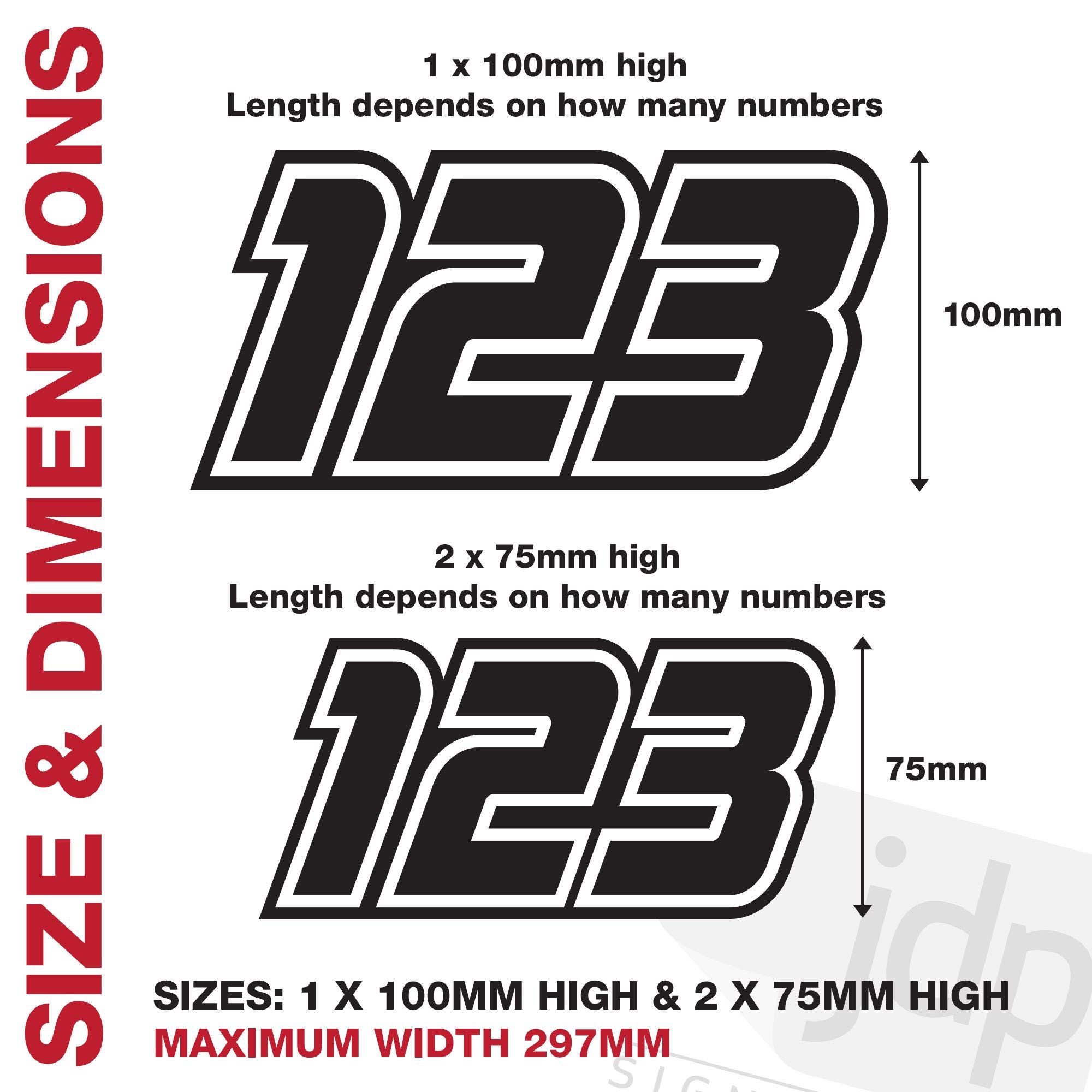 3 X Custom Race Numbers Vinyl Stickers Motocross Kart Decals Mx