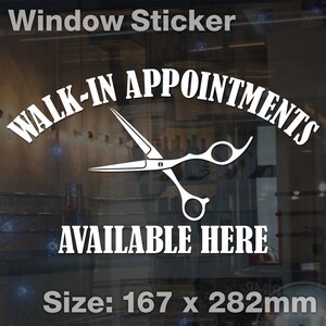 MEDIUM Walk In Appointments Available Here Window Door Barber Hair Salon Sticker