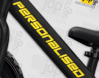 2 x Personalised Bike Frame Text Stickers Vinyl Decal Mountain Cycle BMX - 22 Colours Available - A9
