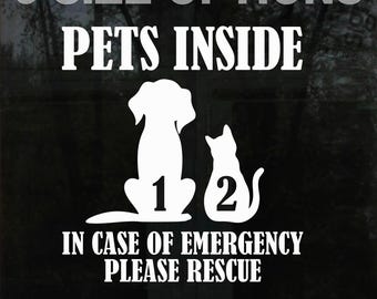 Emergency Pet Pets Rescue Window Door Sticker - Pets Inside Rescue Decal - 6 Size Options - 22 Colours Available