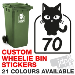 Wheelie Bin House Number Cat Custom Vinyl Sticker - 21 Colours Available