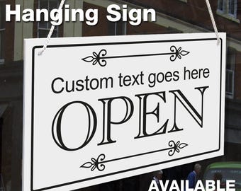 Personalised Custom Made Open Closed Hanging Sign, 3mm Rigid 140mm x 230mm Sign, Shop Window Door - 21 Colours