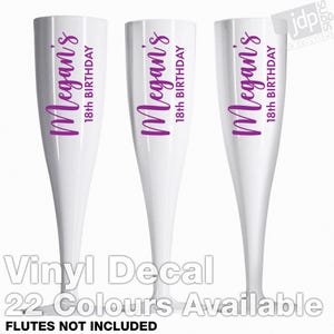 1 x 18th Birthday Custom Name Champagne Flute Wine Glass Vinyl Sticker Decal - 22 Colours Available