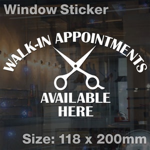 SMALL Walk In Appointments Available Here Window Door Barber Hair Salon Sticker