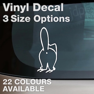 May include: White vinyl decal of a cat's rear end with the text "Vinyl Decal 3 Size Options 22 Colours Available".