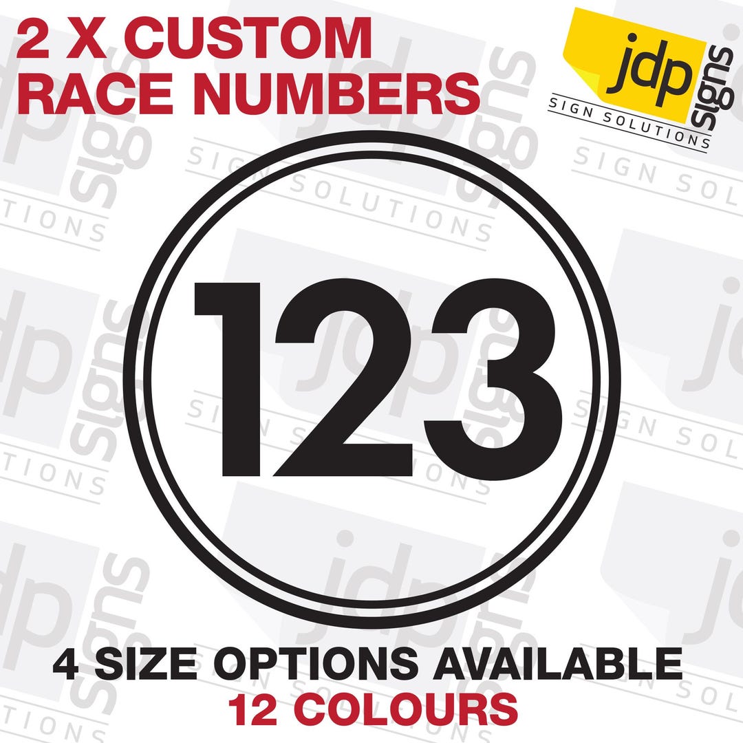 2 X Custom Circle Race Numbers Vinyl Stickers Motocross Kart Decals Mx ...