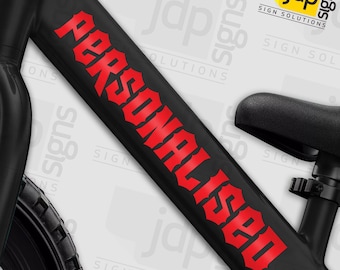 2 x Personalised Bike Frame Text Stickers Vinyl Decal Mountain Cycle BMX - 22 Colours Available - A15