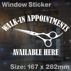 MEDIUM Walk In Appointments Available Here Window Door Barber Hair Salon Sticker