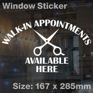 MEDIUM Walk In Appointments Available Here Window Door Barber Hair Salon Sticker